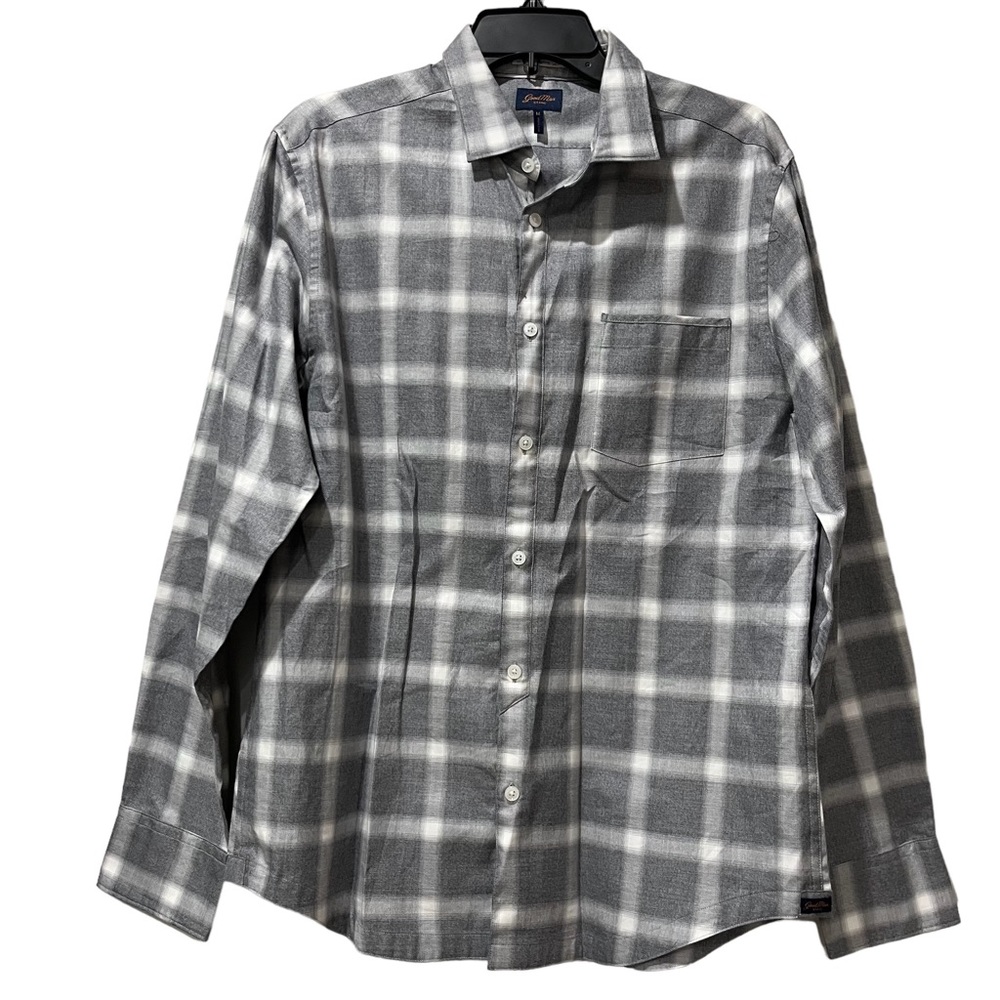 Good Man Brand Plaid Gray‎ White Long Sleeve Button Down Shirt Medium Cotton